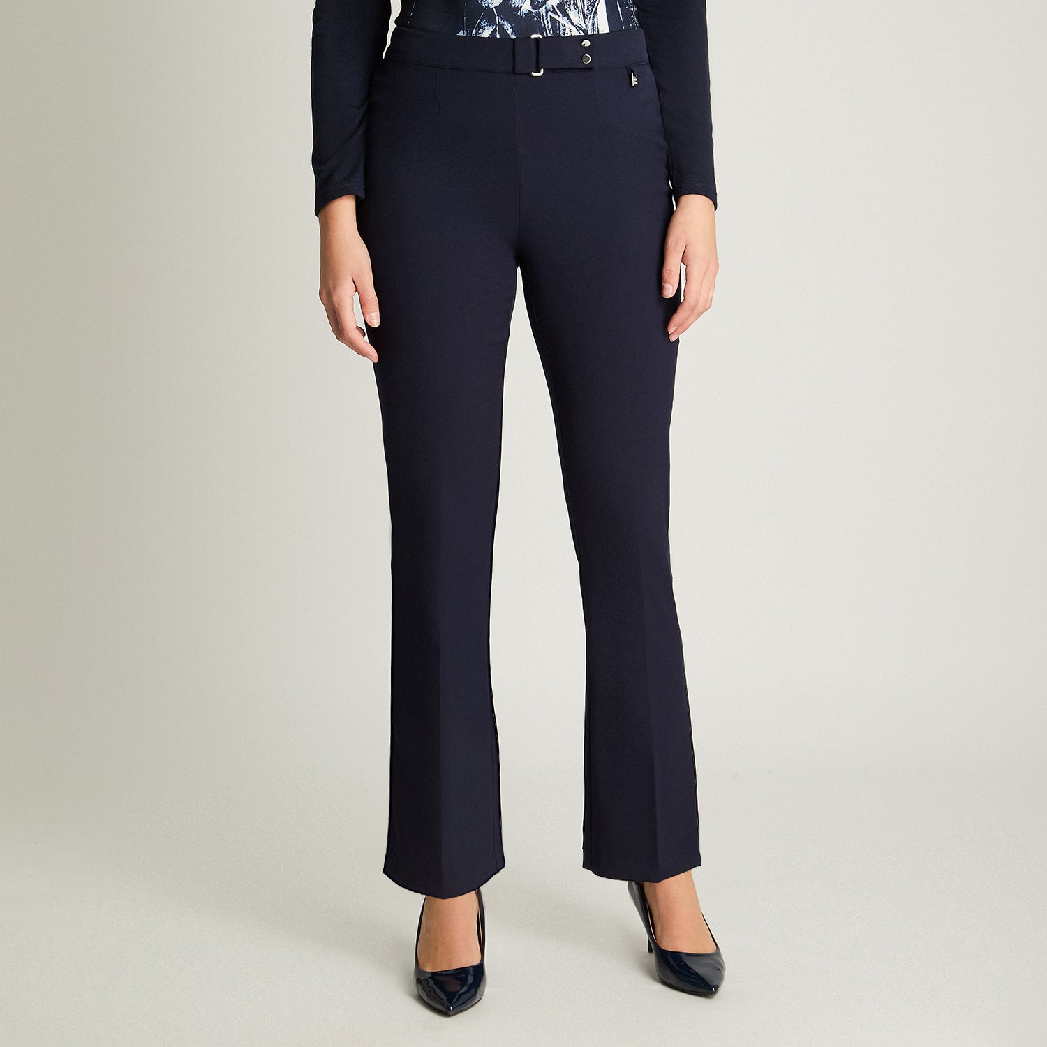 Pantalón Recto Con Pretina Trasera Elasticada Azul Lorenzo Di Pontti